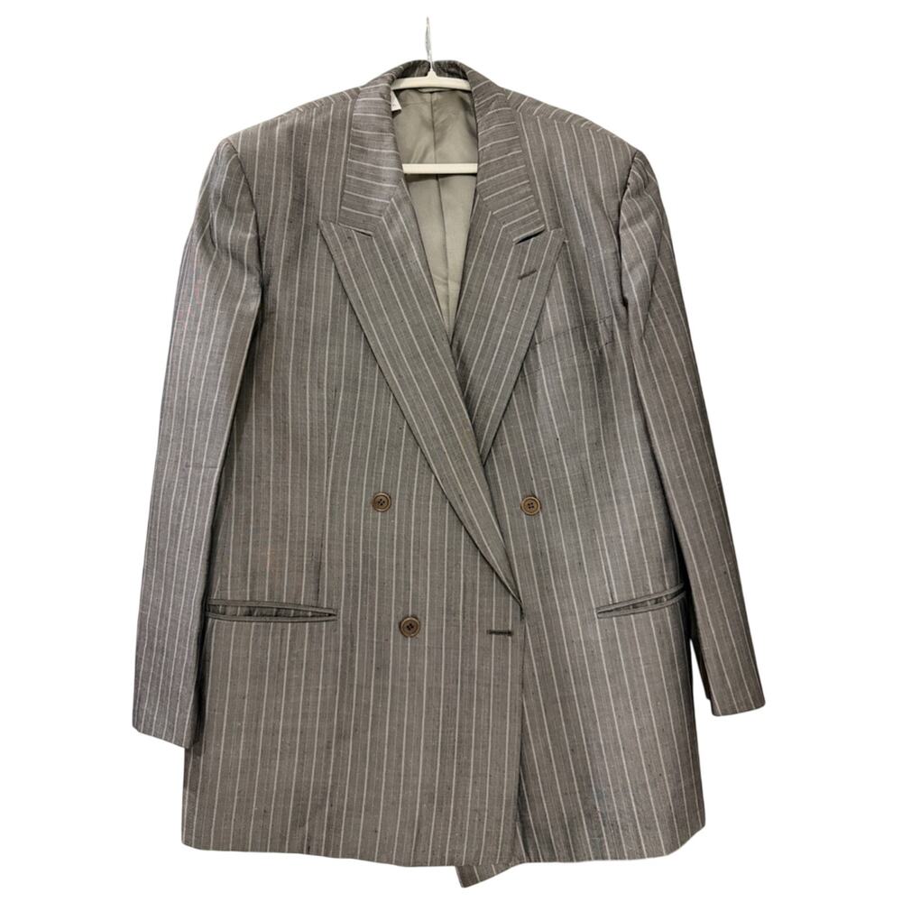 San Remo Italian Silk Double Breasted Tailored Blazer Jacket|46R